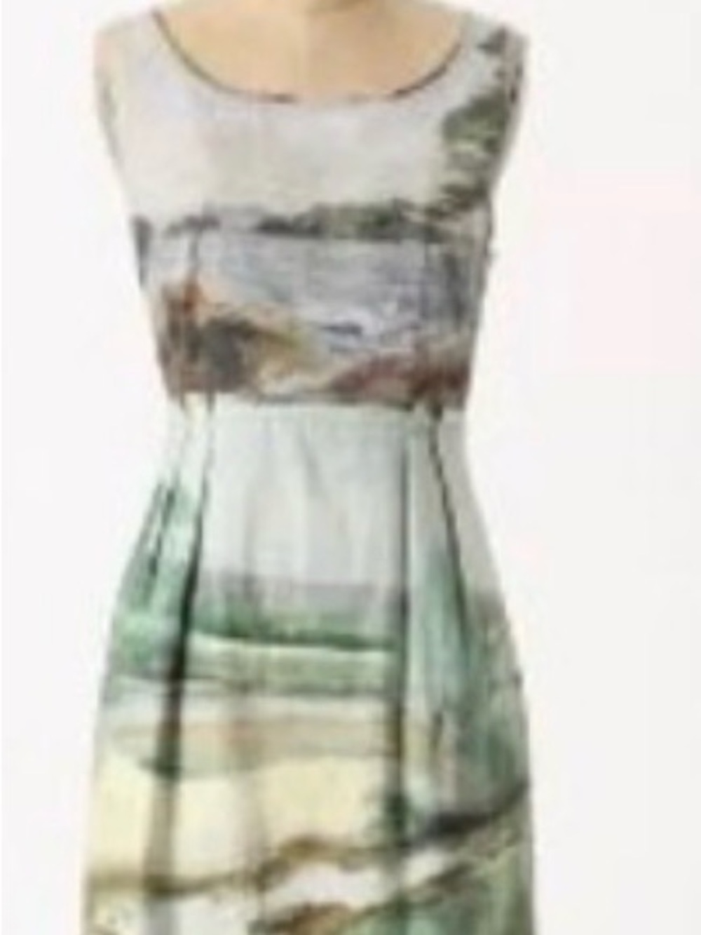 Anthropologie Sleeveless Mint and Cream Watercolor Midi Dress